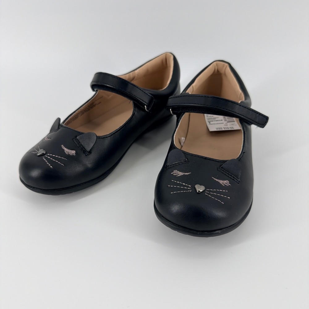 The Children's Place Girls Black Cat Mary Jane Shoes Size 1 Dress Flats NWT